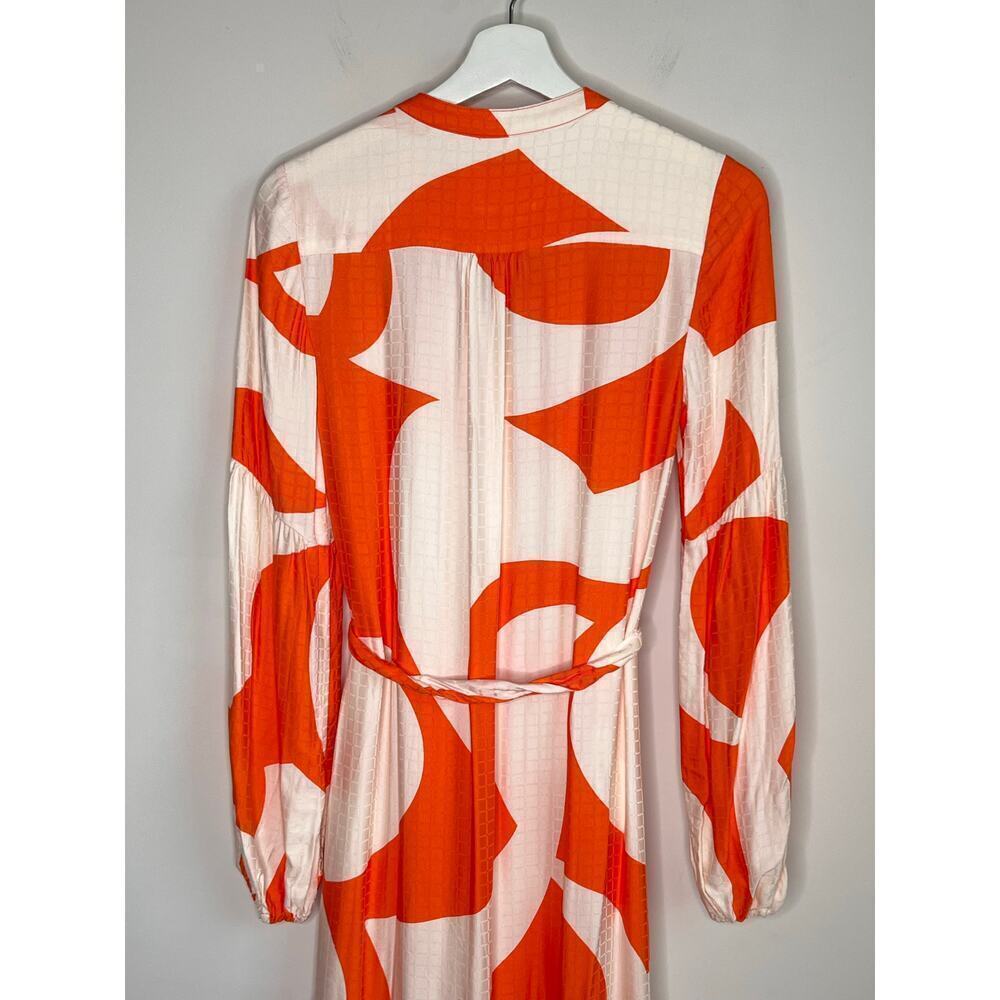 Anthropologie Tiered Buttondown Maxi Belted Dress Orange & White Abstract XXS - Picture 9 of 11
